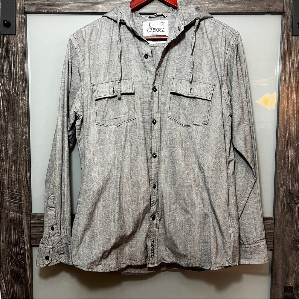 Ezekiel Hooded Button Up Men's Size L Outdoor California 100% Cotton Charcoal - Picture 3 of 15